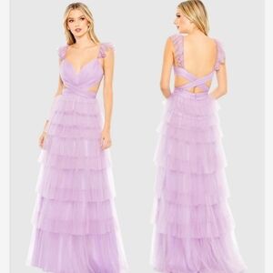 Mac Duggal lilal Ruffle Tiered Tulle Cut Out Gown 50670 SZ 0 NWT